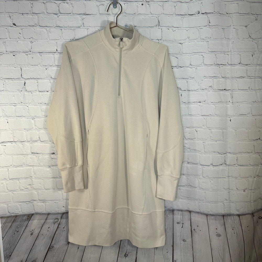 Lululemon Softstreme Half Zip Dress Cream Beige Long Sleeve Mini Pockets Size 6